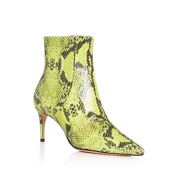 SCHUTZ Womens Green Snake Print Bette Toe Kitten Heel Leather